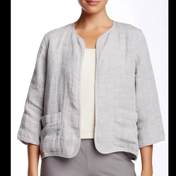 Eileen Fisher Double Face Grey Open 3/4 Sleeve Linen Cotton Blend Cardigan Sz S - Picture 1 of 8